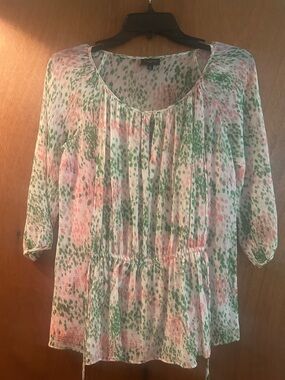 croft & barrow Pink and Green Printed Peasant Tunic